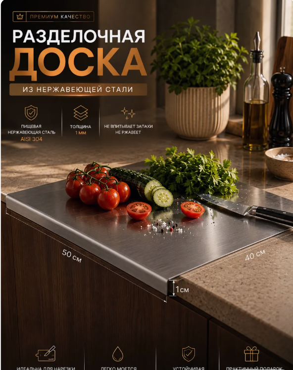 Доска разделочная с бортиком_50*40